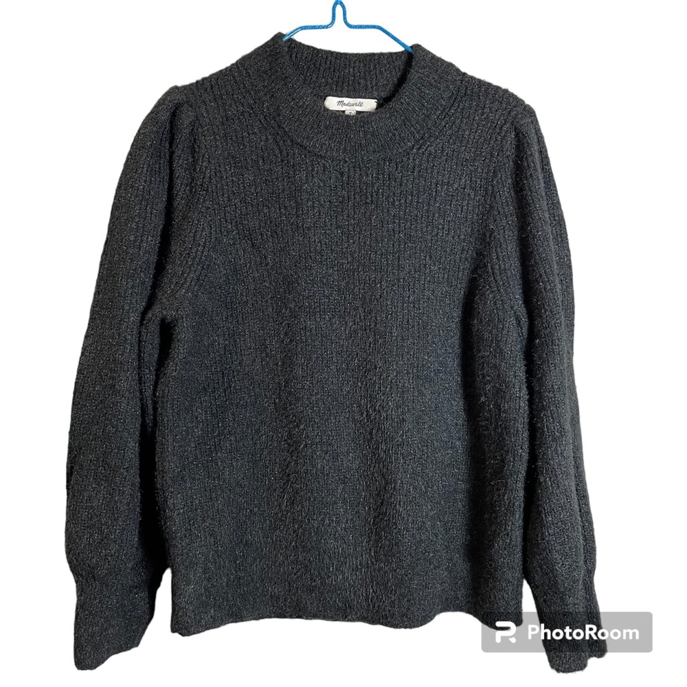 Madewell Sweater Black Crew Neck Medium Sequin Flex in Fabric Style Acry…